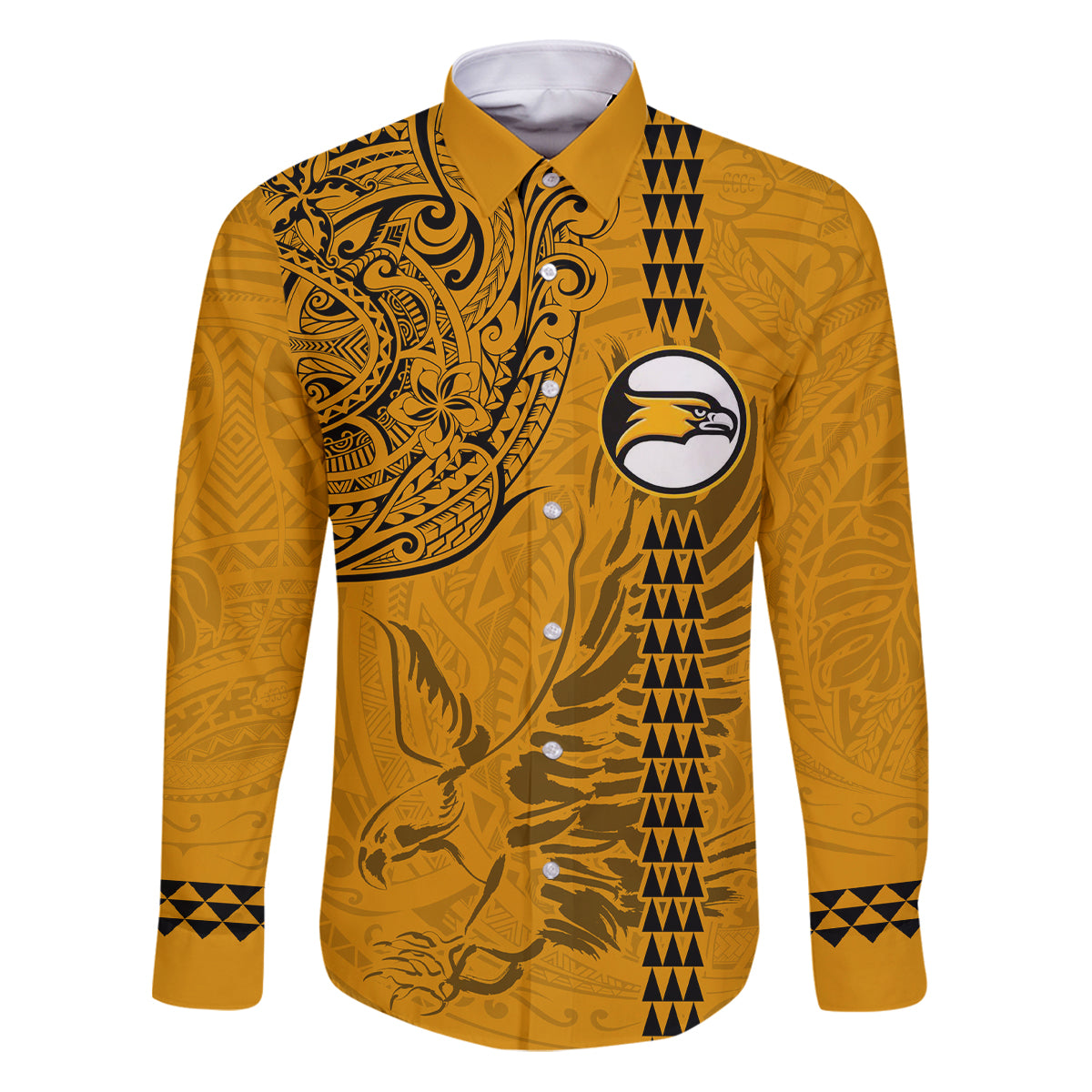 Nanakuli High and Intermediate School Family Matching Puletasi Dress and Hawaiian Shirt Tribal Kakau Pattern LT03 Dad's Shirt - Long Sleeve Yellow - Polynesian Pride