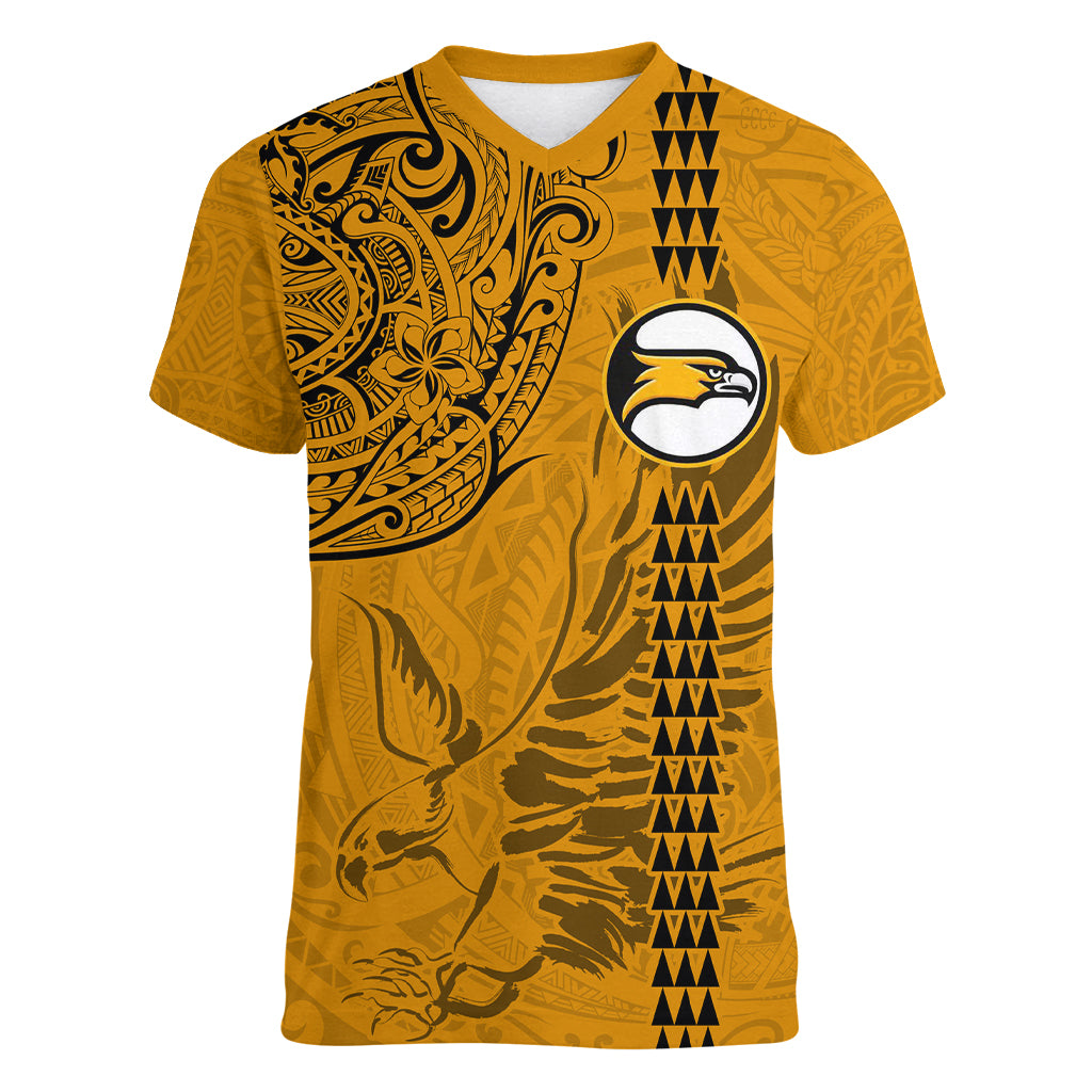 Nanakuli High and Intermediate School Women V Neck T Shirt Tribal Kakau Pattern LT03 Female Yellow - Polynesian Pride
