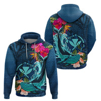 Hawaii Hoodie Whale Mix Hibiscus and Kanaka Maoli Blue Version LT03 - Polynesian Pride