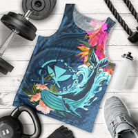 Hawaii Men Tank Top Whale Mix Hibiscus and Kanaka Maoli Blue Version LT03 - Polynesian Pride