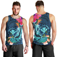 Hawaii Men Tank Top Whale Mix Hibiscus and Kanaka Maoli Blue Version LT03 - Polynesian Pride