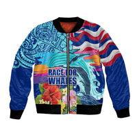 Hawaii Race For Whales Bomber Jacket Flag and Polynesian Hibiscus LT03 Unisex Blue - Polynesian Pride