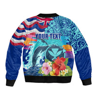 Hawaii Race For Whales Bomber Jacket Flag and Polynesian Hibiscus LT03 - Polynesian Pride