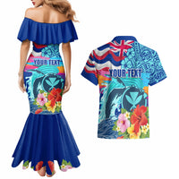 Hawaii Race For Whales Couples Matching Mermaid Dress and Hawaiian Shirt Flag and Polynesian Hibiscus LT03 - Polynesian Pride