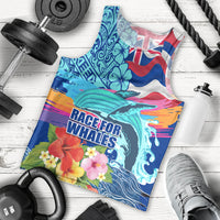 Hawaii Race For Whales Men Tank Top Flag and Polynesian Hibiscus LT03 - Polynesian Pride