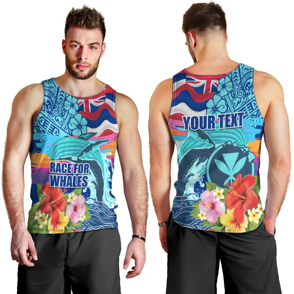 Hawaii Race For Whales Men Tank Top Flag and Polynesian Hibiscus LT03 - Polynesian Pride