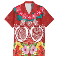 Polynesian Valentine Day Family Matching Long Sleeve Bodycon Dress and Hawaiian Shirt Love Couple Turtle Maori Hibiscus Red Style LT03 Dad's Shirt - Short Sleeve Red - Polynesian Pride