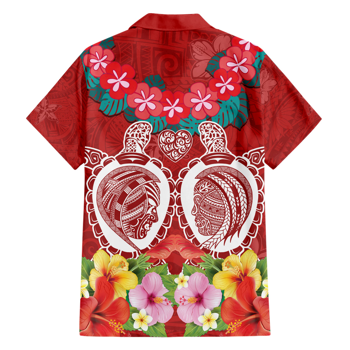 Polynesian Valentine Day Family Matching Short Sleeve Bodycon Dress and Hawaiian Shirt Love Couple Turtle Maori Hibiscus Red Style LT03 - Polynesian Pride