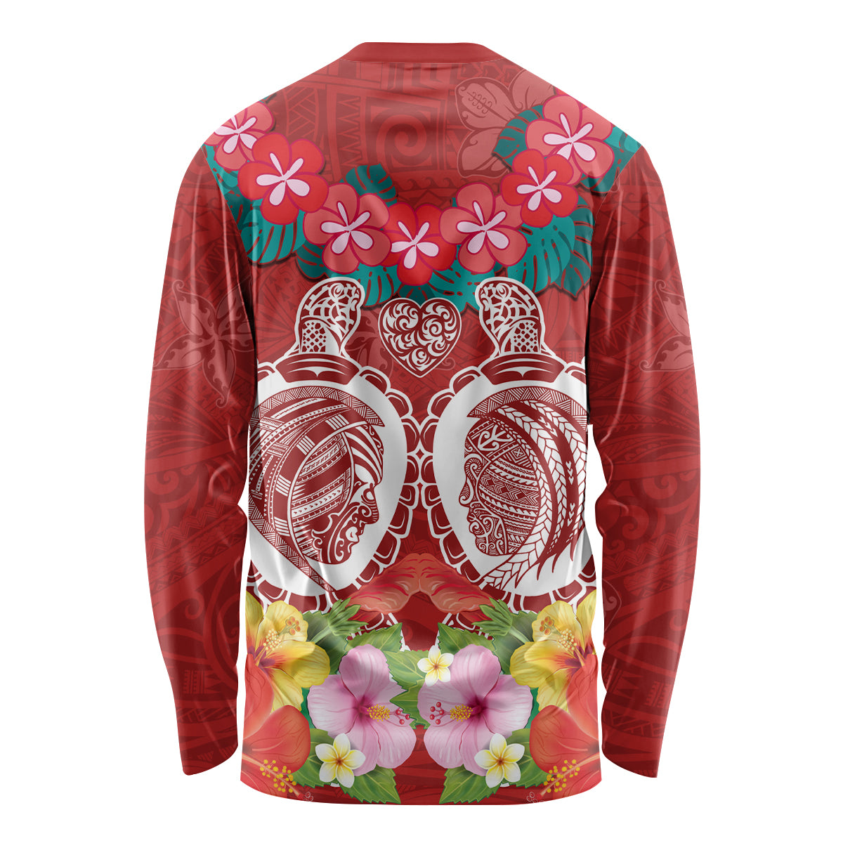 Polynesian Valentine Day Long Sleeve Shirt Love Couple Turtle Maori Hibiscus Red Style LT03 - Polynesian Pride