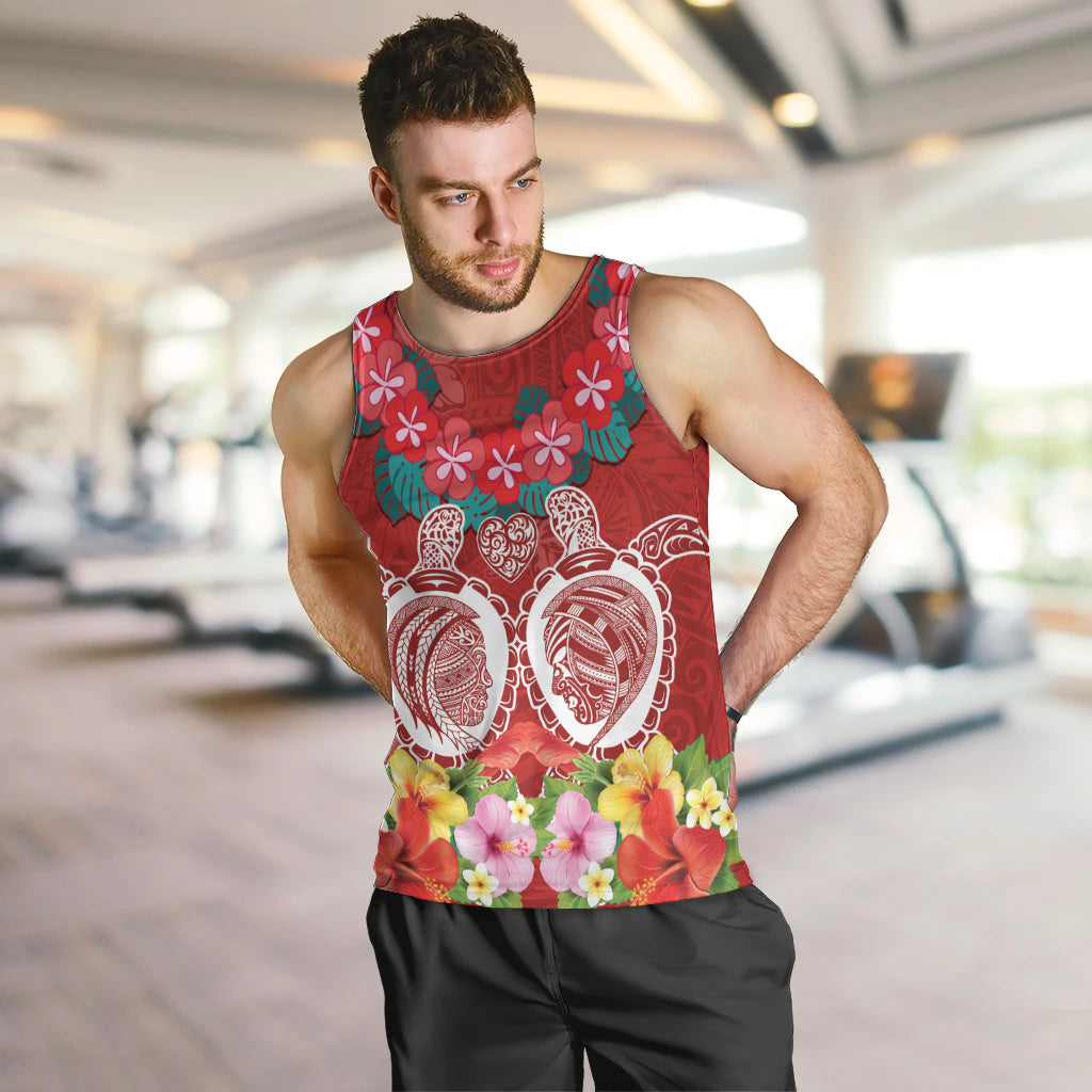 Polynesian Valentine Day Men Tank Top Love Couple Turtle Maori Hibiscus Red Style LT03 Red - Polynesian Pride