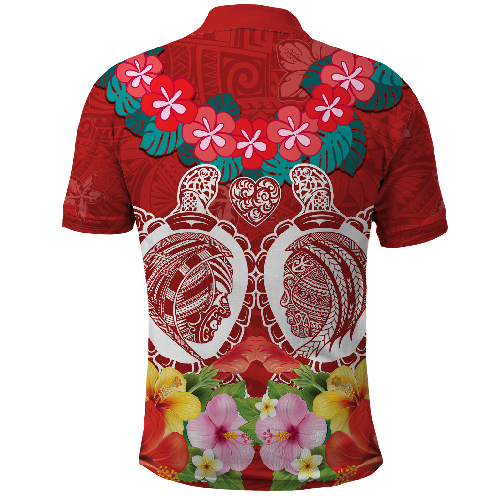 Polynesian Valentine Day Polo Shirt Love Couple Turtle Maori Hibiscus Red Style LT03 - Polynesian Pride