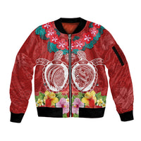 Polynesian Valentine Day Sleeve Zip Bomber Jacket Love Couple Turtle Maori Hibiscus Red Style LT03 Unisex Red - Polynesian Pride
