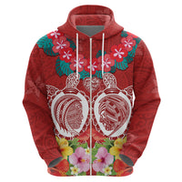 Polynesian Valentine Day Zip Hoodie Love Couple Turtle Maori Hibiscus Red Style LT03 - Polynesian Pride