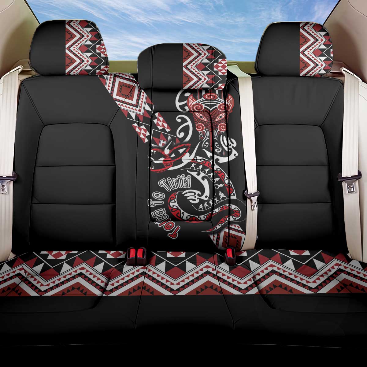Aotearoa Toitu Te Tiriti-Honour the Treaty Back Car Seat Cover Maori Taniwha Haka with Taniko and Tukutuku