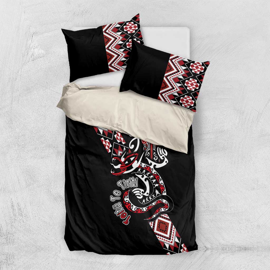 Aotearoa Toitu Te Tiriti-Honour the Treaty Bedding Set Maori Taniwha Haka with Taniko and Tukutuku