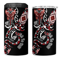 Aotearoa Toitu Te Tiriti-Honour the Treaty 4 in 1 Can Cooler Tumbler Maori Taniwha Haka with Taniko and Tukutuku