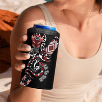Aotearoa Toitu Te Tiriti-Honour the Treaty 4 in 1 Can Cooler Tumbler Maori Taniwha Haka with Taniko and Tukutuku