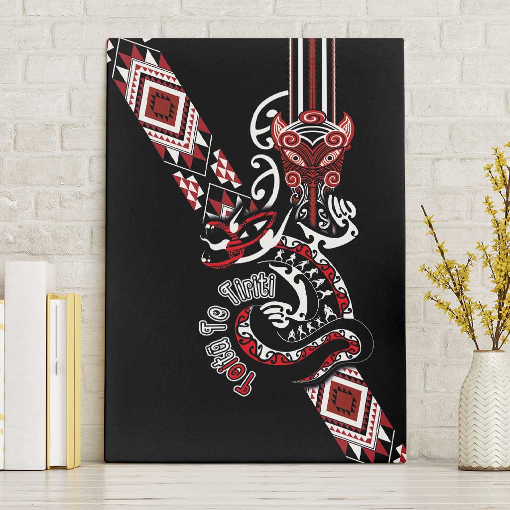 Aotearoa Toitu Te Tiriti-Honour the Treaty Canvas Wall Art Maori Taniwha Haka with Taniko and Tukutuku