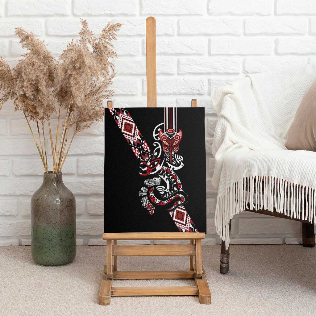 Aotearoa Toitu Te Tiriti-Honour the Treaty Canvas Wall Art Maori Taniwha Haka with Taniko and Tukutuku