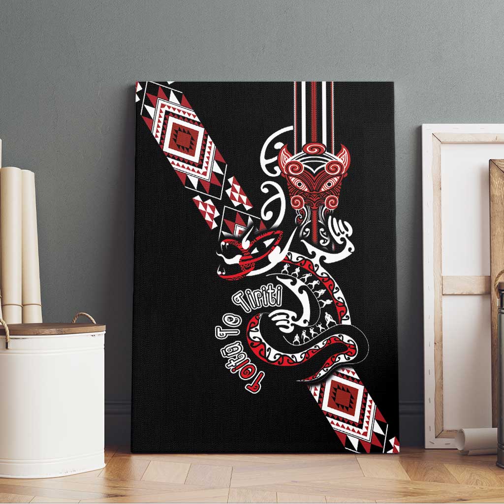 Aotearoa Toitu Te Tiriti-Honour the Treaty Canvas Wall Art Maori Taniwha Haka with Taniko and Tukutuku