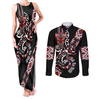 Aotearoa Toitu Te Tiriti-Honour the Treaty Couples Matching Tank Maxi Dress and Long Sleeve Button Shirt Maori Taniwha Haka with Taniko and Tukutuku