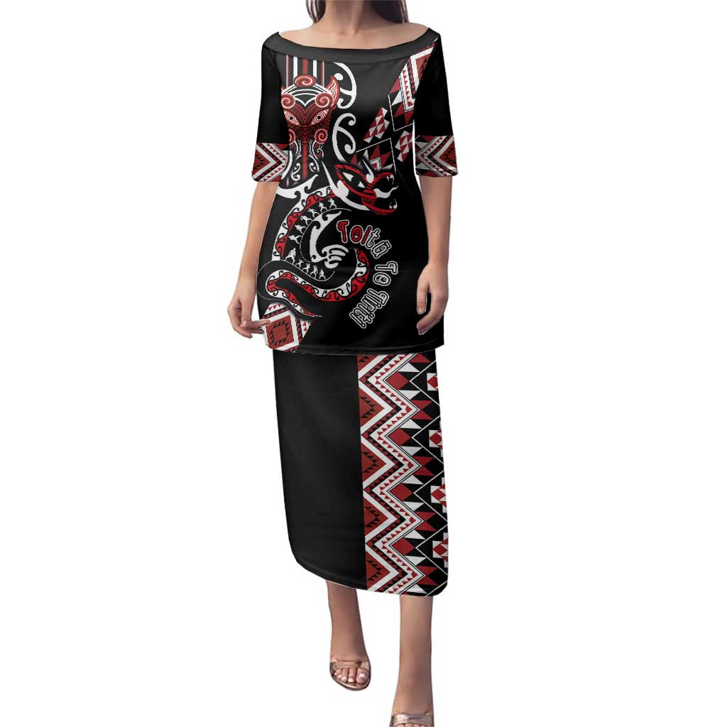 Aotearoa Toitu Te Tiriti-Honour the Treaty Family Matching Puletasi and Hawaiian Shirt Maori Taniwha Haka with Taniko and Tukutuku