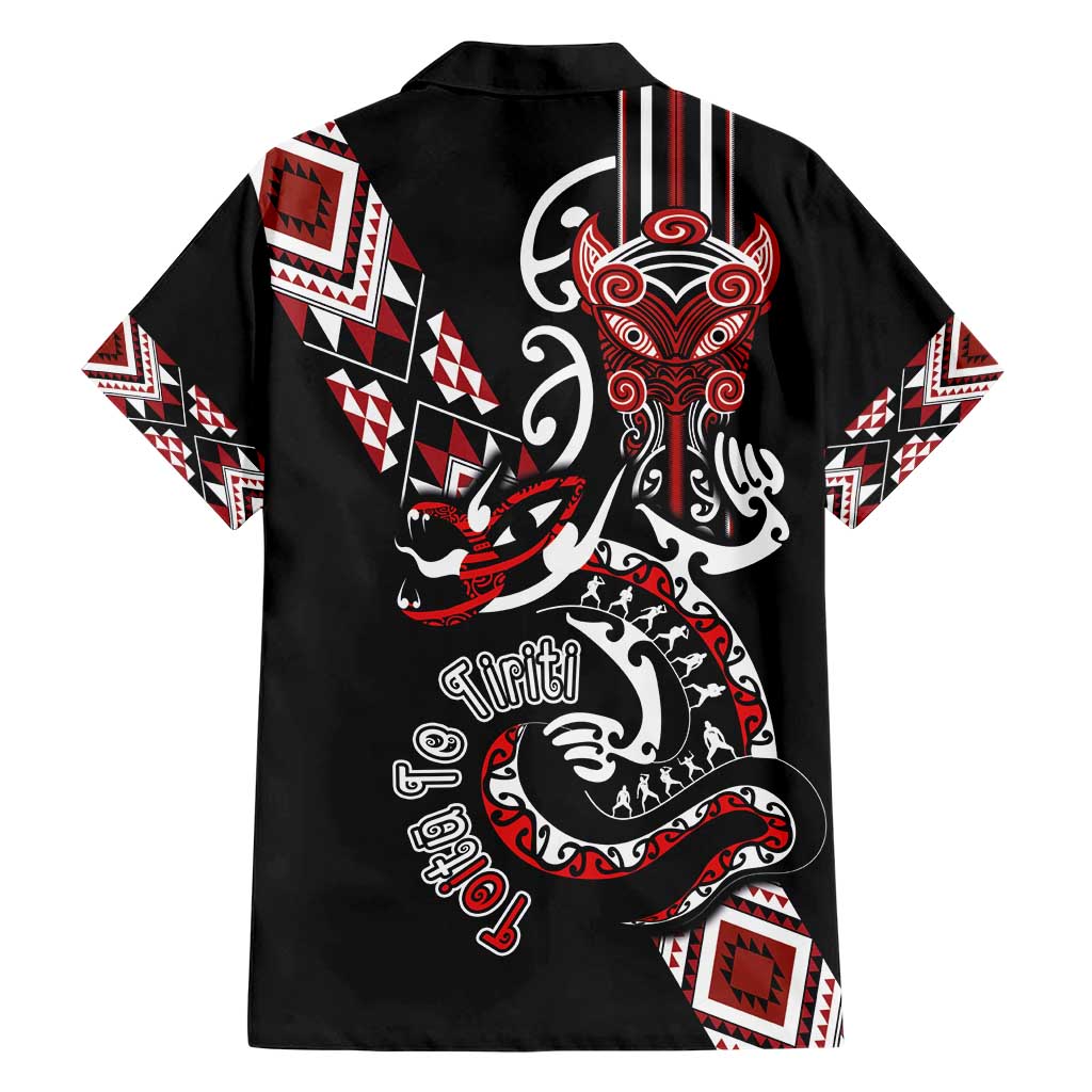 Aotearoa Toitu Te Tiriti-Honour the Treaty Family Matching Short Sleeve Bodycon Dress and Hawaiian Shirt Maori Taniwha Haka with Taniko and Tukutuku