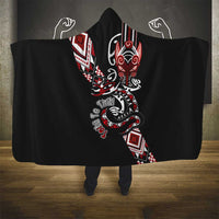 Aotearoa Toitu Te Tiriti-Honour the Treaty Hooded Blanket Maori Taniwha Haka with Taniko and Tukutuku