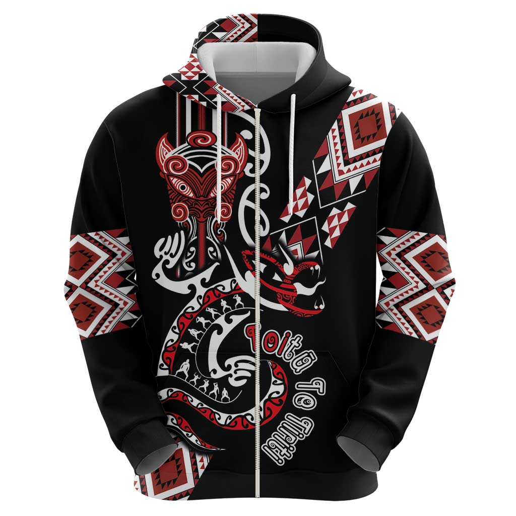 Aotearoa Toitu Te Tiriti-Honour the Treaty Hoodie Maori Taniwha Haka with Taniko and Tukutuku