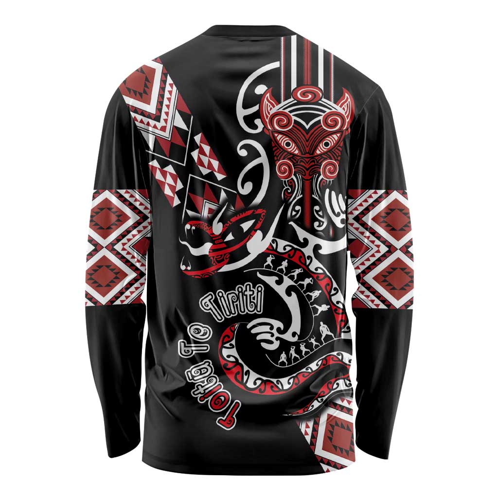 Aotearoa Toitu Te Tiriti-Honour the Treaty Long Sleeve Shirt Maori Taniwha Haka with Taniko and Tukutuku