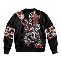 Aotearoa Toitu Te Tiriti-Honour the Treaty Sleeve Zip Bomber Jacket Maori Taniwha Haka with Taniko and Tukutuku