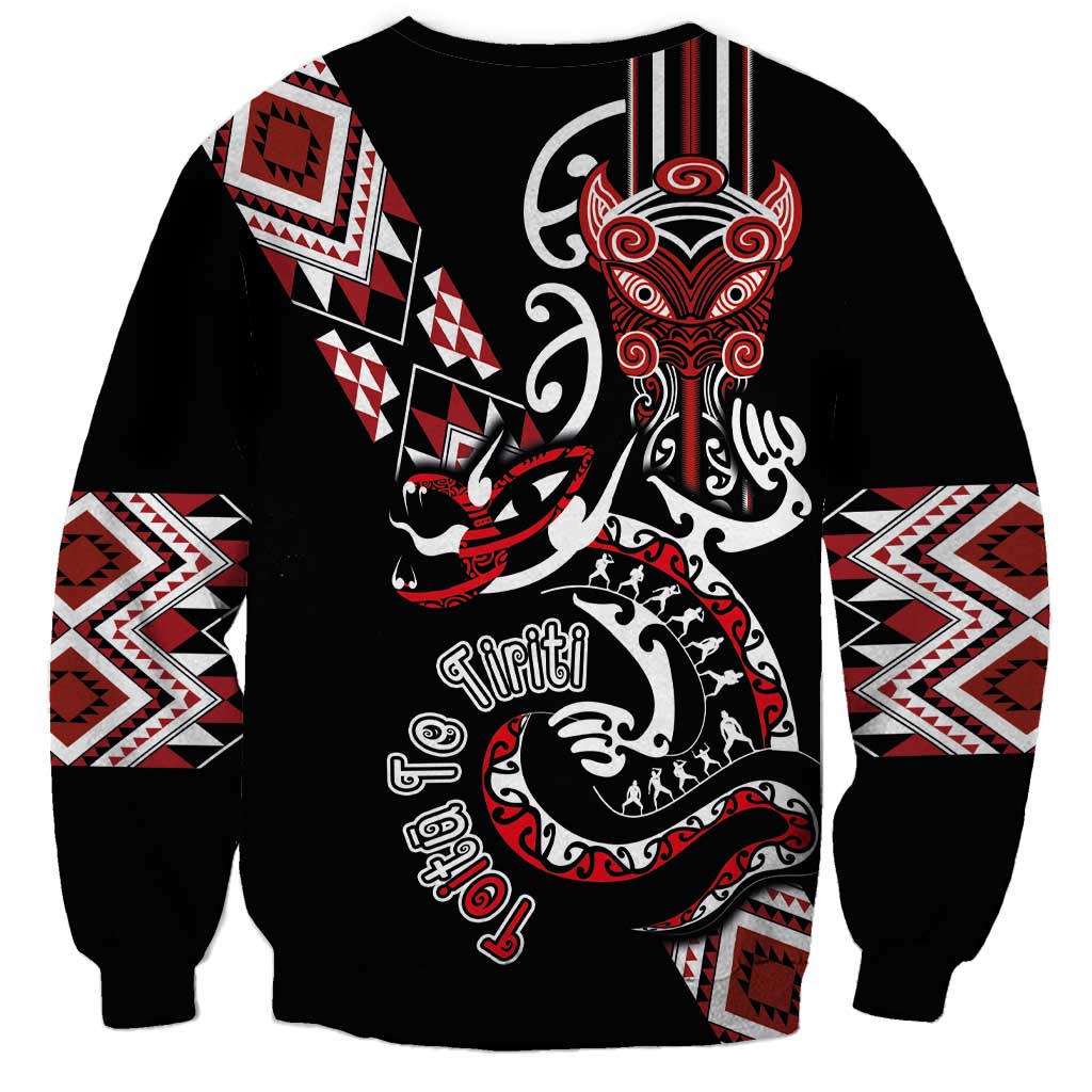 Aotearoa Toitu Te Tiriti-Honour the Treaty Sweatshirt Maori Taniwha Haka with Taniko and Tukutuku