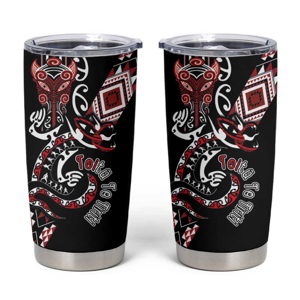 Aotearoa Toitu Te Tiriti-Honour the Treaty Tumbler Cup Maori Taniwha Haka with Taniko and Tukutuku