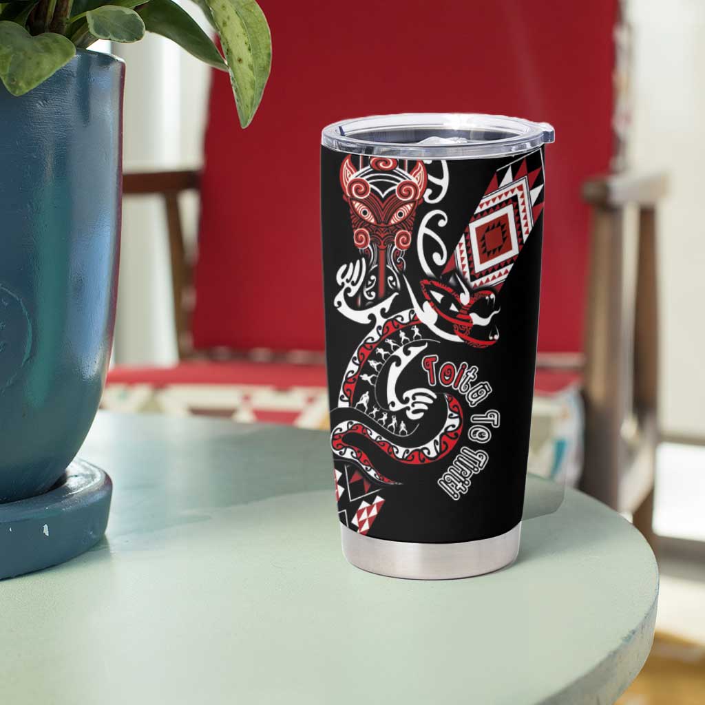 Aotearoa Toitu Te Tiriti-Honour the Treaty Tumbler Cup Maori Taniwha Haka with Taniko and Tukutuku