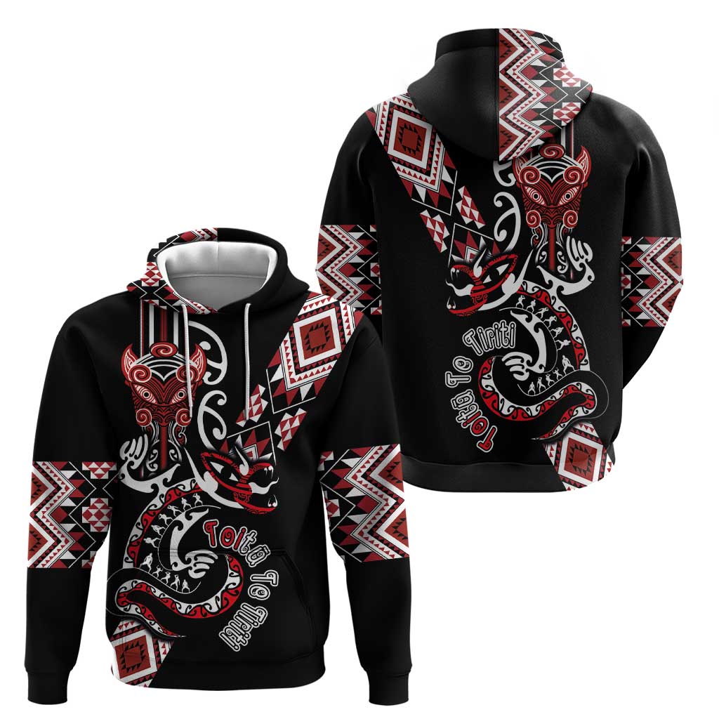 Aotearoa Toitu Te Tiriti-Honour the Treaty Zip Hoodie Maori Taniwha Haka with Taniko and Tukutuku