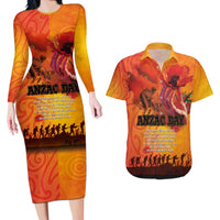 Australia and New Zealand ANZAC Day Couples Matching Long Sleeve Bodycon Dress and Hawaiian Shirt Soldiers Memories - Red Poppies with Aboriginal and Maori Art LT03 Orange-Yellow - Polynesian Pride
