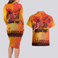 Australia and New Zealand ANZAC Day Couples Matching Long Sleeve Bodycon Dress and Hawaiian Shirt Soldiers Memories - Red Poppies with Aboriginal and Maori Art LT03 - Polynesian Pride