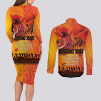 Australia and New Zealand ANZAC Day Couples Matching Long Sleeve Bodycon Dress and Long Sleeve Button Shirt Soldiers Memories - Red Poppies with Aboriginal and Maori Art LT03 - Polynesian Pride