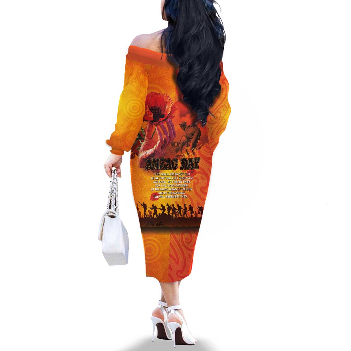 Australia and New Zealand ANZAC Day Family Matching Off The Shoulder Long Sleeve Dress and Hawaiian Shirt Soldiers Memories - Red Poppies with Aboriginal and Maori Art