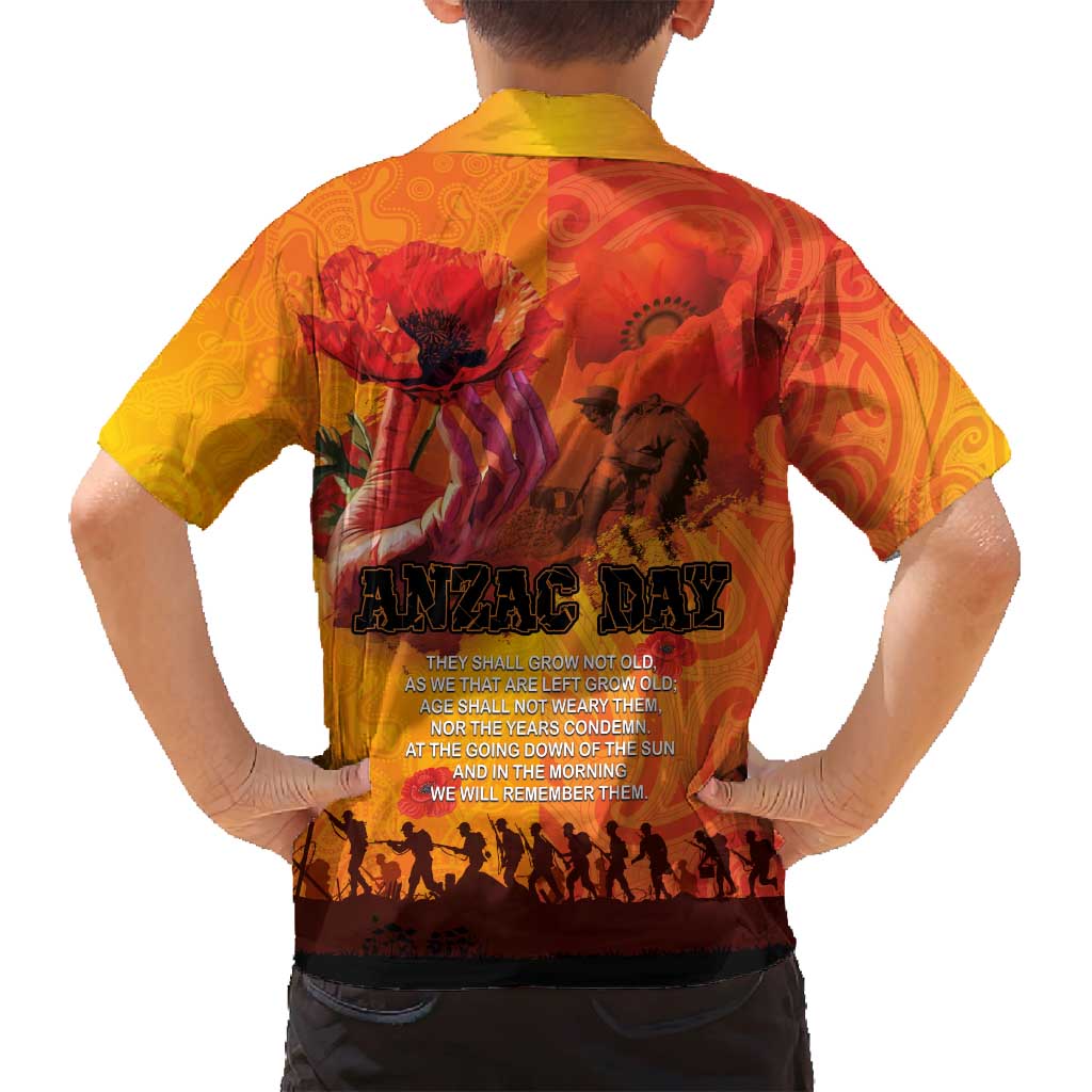 Australia and New Zealand ANZAC Day Family Matching Puletasi and Hawaiian Shirt Soldiers Memories - Red Poppies with Aboriginal and Maori Art LT03 - Polynesian Pride