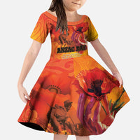 Australia and New Zealand ANZAC Day Family Matching Puletasi and Hawaiian Shirt Soldiers Memories - Red Poppies with Aboriginal and Maori Art LT03 Daughter's Dress Orange-Yellow - Polynesian Pride
