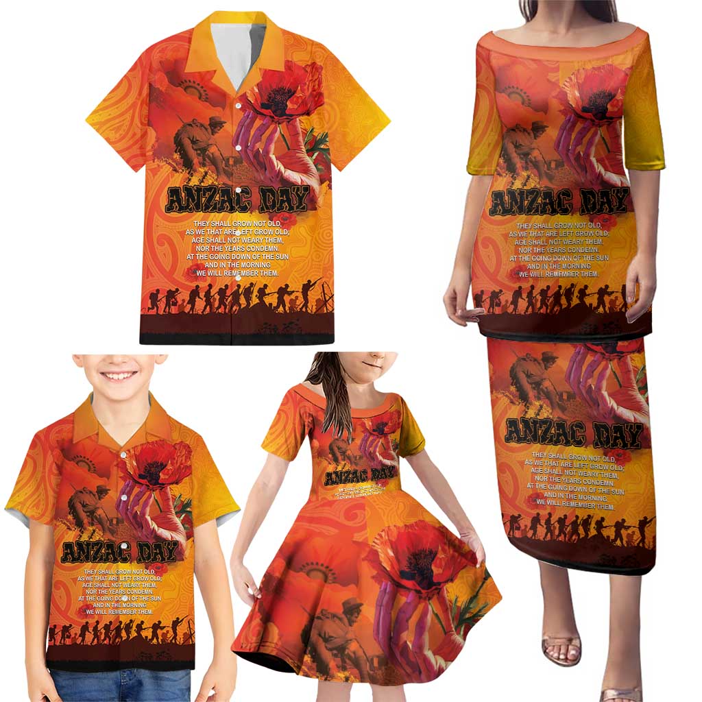 Australia and New Zealand ANZAC Day Family Matching Puletasi and Hawaiian Shirt Soldiers Memories - Red Poppies with Aboriginal and Maori Art LT03 - Polynesian Pride