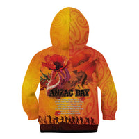 Australia and New Zealand ANZAC Day Kid Hoodie Soldiers Memories - Red Poppies with Aboriginal and Maori Art