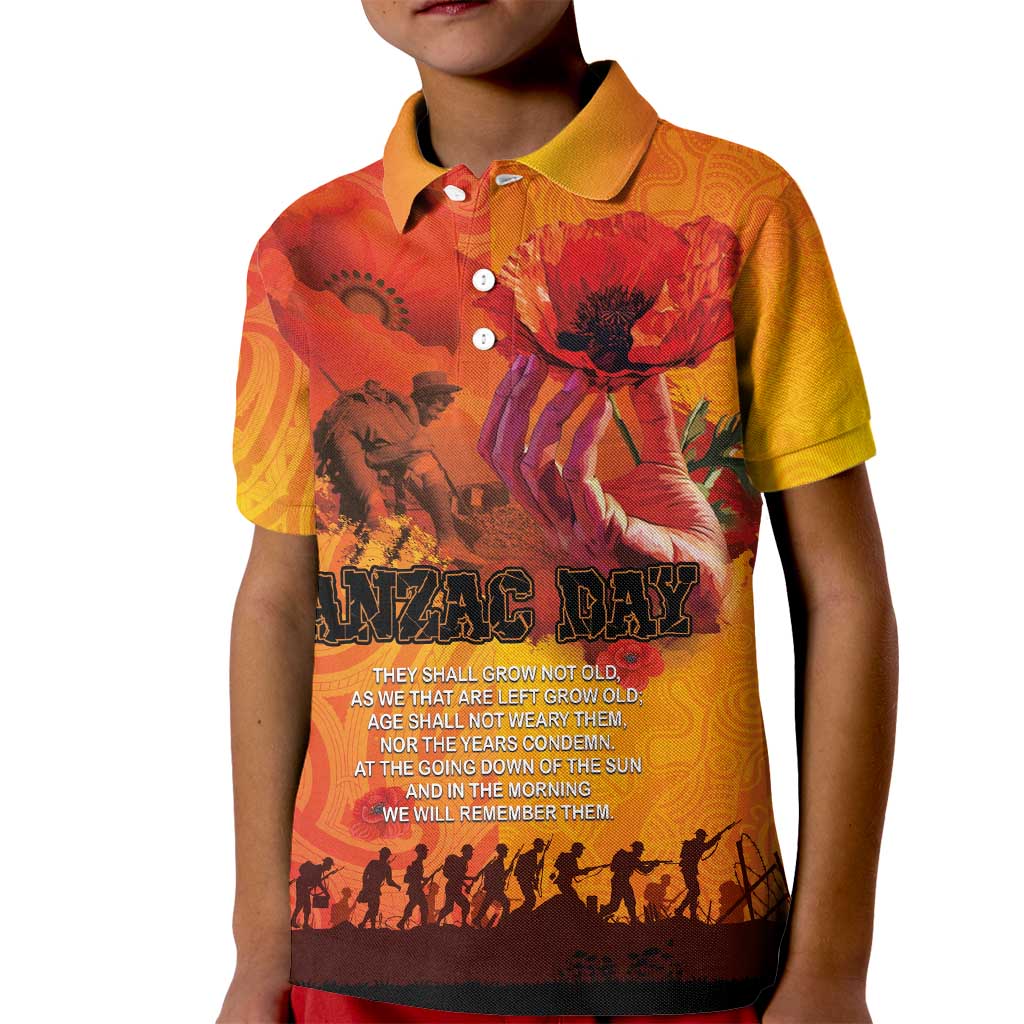 Australia and New Zealand ANZAC Day Kid Polo Shirt Soldiers Memories - Red Poppies with Aboriginal and Maori Art