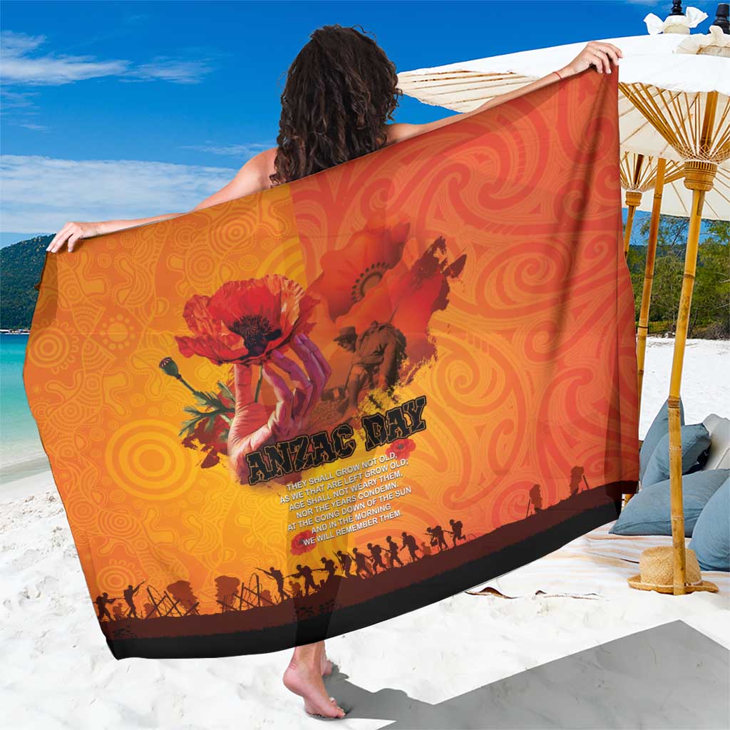 Australia and New Zealand ANZAC Day Sarong Soldiers Memories - Red Poppies with Aboriginal and Maori Art