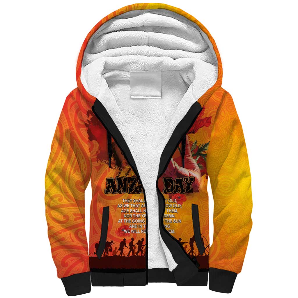 Australia and New Zealand ANZAC Day Sherpa Hoodie Soldiers Memories - Red Poppies with Aboriginal and Maori Art