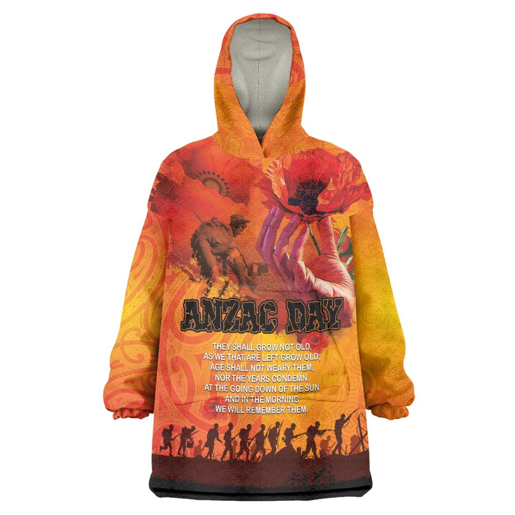 Australia and New Zealand ANZAC Day Wearable Blanket Hoodie Soldiers Memories - Red Poppies with Aboriginal and Maori Art