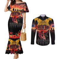 Australia ANZAC Day Couples Matching Mermaid Dress and Long Sleeve Button Shirt Forever in My Thoughts LT03 Black - Polynesian Pride