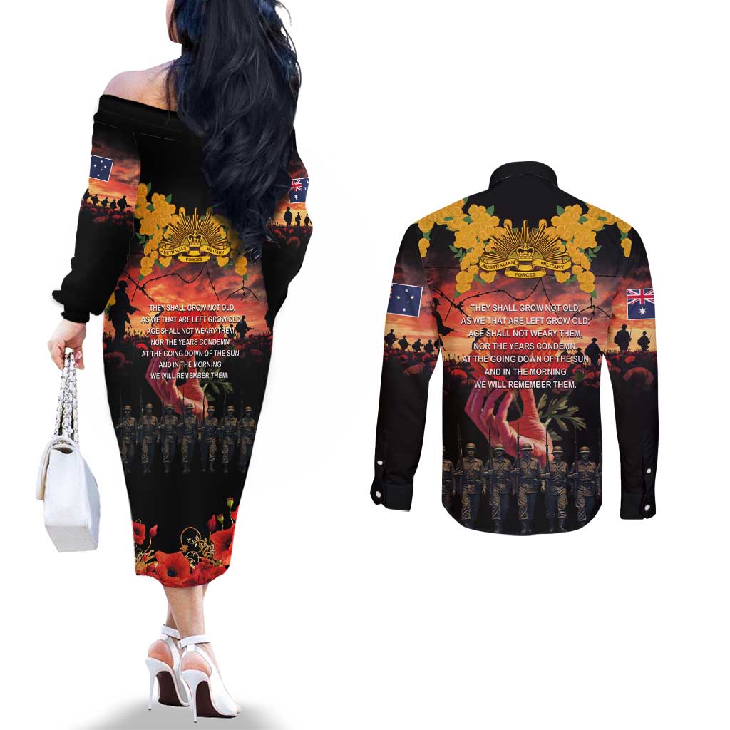 Australia ANZAC Day Couples Matching Off The Shoulder Long Sleeve Dress and Long Sleeve Button Shirt Forever in My Thoughts LT03 - Polynesian Pride