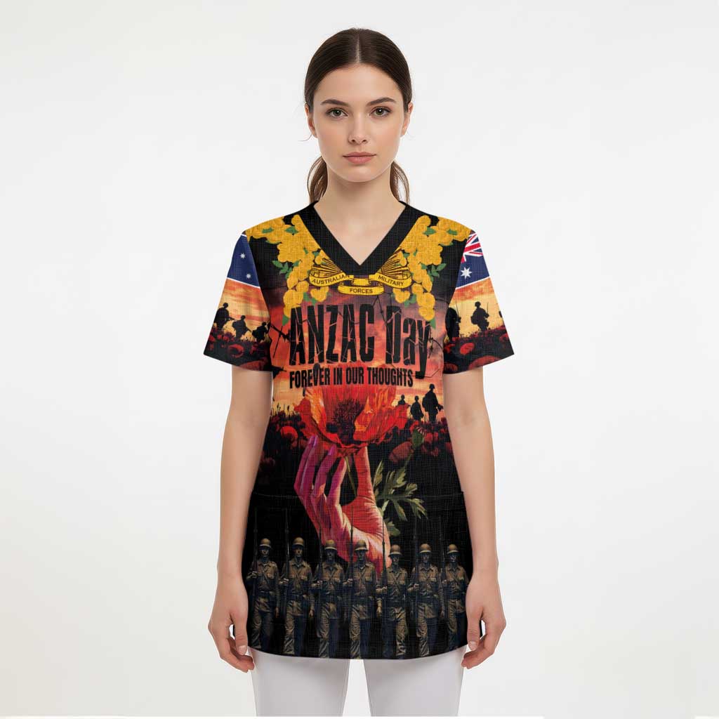 Australia ANZAC Day Scrub Top Forever in My Thoughts - Polynesian Pride